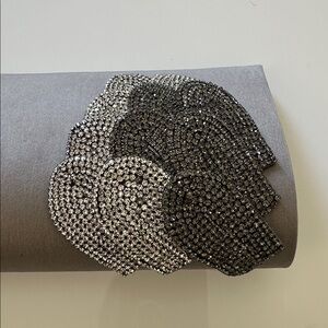 Gray Satin Rhinestone-Embellished Evening Clutch